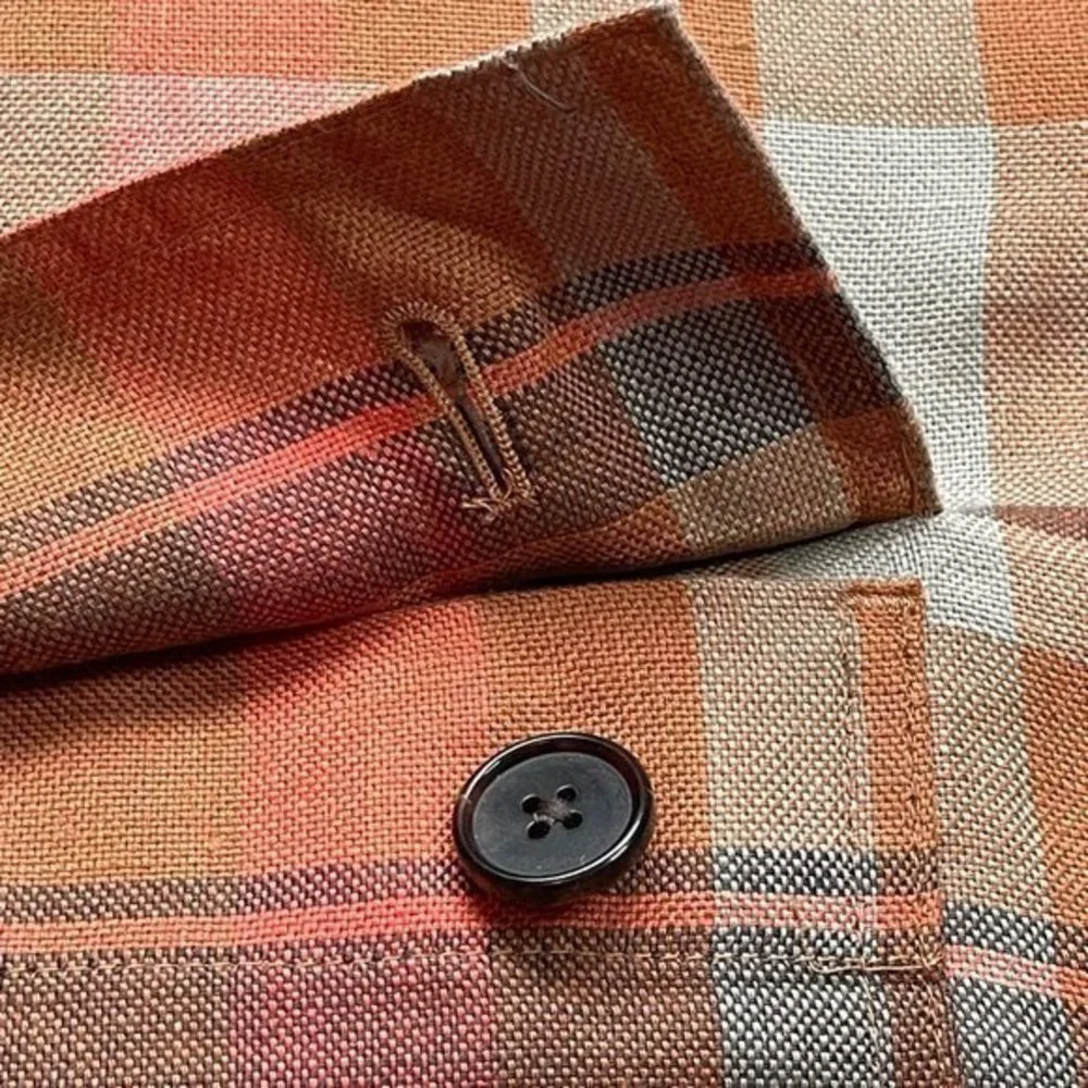 Bonobos Men's  Plaid Rust‎ Color Long Sleeve 100% Linen Anorak Size Small NEW